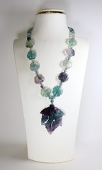 Rare Vintage Chinese Carved Fluorite & Sterling Silver Pendant Necklace