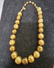 vtg Golden/ Brown Large Pearl Choker Necklace 16″- Heavy 57g- S88
