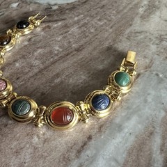 Vintage Gold Tone Scarabs Double Links Bracelet