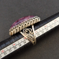 VTG Filigree Ring Large Marquise Amethyst Stone Boho Bohemian Cabochon Purple