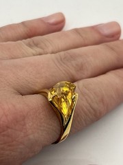 Gold plated fancy cut yellow orange stone cocktail ring size 8.25 vintage
