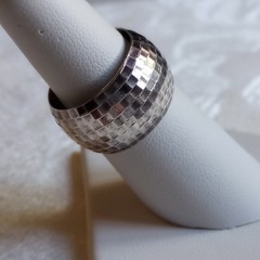 Vintage Patina Sterling Silver Thailand Hammered Disco Dome Ring 6 3/4 1/2 wide