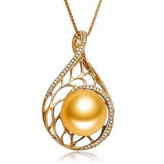 Gold Pearl Bridal Necklace, Gold Teardrop Pendant, Wedding Gift for Her