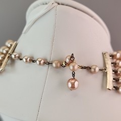 Vintage Faux Pearl Beaded Necklace Cream Pink Acrylic AB Yellow Glass Japan 16″