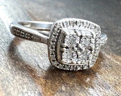 Vintage 925 Sterling Silver Diamond Halo Cluster Ring Size 7 Elegant Bridal SK9