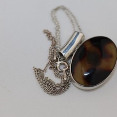Amber Agate Oval Pendand Necklace Sterling Silver