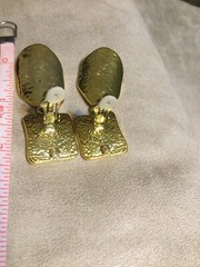 Clip Square Oval Dangle Gold Tone Earrings Very Light Weight