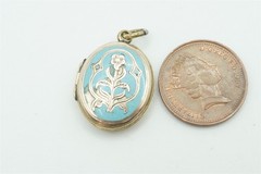 ANTIQUE ENGLISH 9K GOLD BACK & FRONT ENAMEL LOCKET PENDANT c1880
