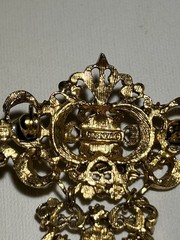 Vintage Florenza Victorian Renaissance Faux Pearl Green Enamel Brooch Pin
