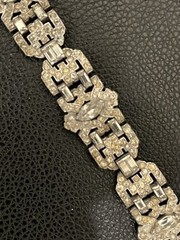 KTF TRIFARI 1930’S BRACELET Art Deco Wide Pave CLEAR Rhinestone Baguette 7.25