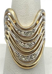 Vintage 18k Yellow Gold Plated CZ Waves Cocktail Ring Size 8