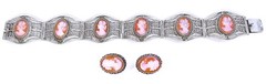 Vintage 6 Cameo Cannetille Bracelet & Cameo Earrings from Italy 800 925 Silver