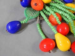Vintage Signed Czechoslovakia Czech Glass Fruit Bead Dangle Drop Brooch Pin