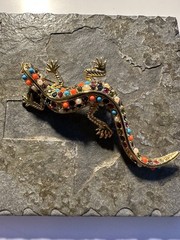 D’Orlan Salamander Brooch, 22kt Gold Plated, Swarovski Crystals