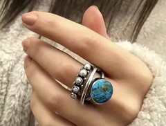 Bohemian Vintage Circular Imitation Turquoise & Moonstone Ring