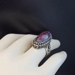 VTG Filigree Ring Large Marquise Amethyst Stone Boho Bohemian Cabochon Purple
