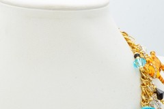 Vintage Lunch At The Ritz Necklace Gold Tone Kitty Cat Charm Rhinestone 22″