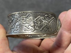 Silver Tone Metal Bracelet w Flowers, Daggers & Other Designs Signed !!