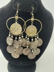 Vintage Bohemian Coin Earrings NonMagnetic Brass Zinc Alloy Chandelier Hoop Boho