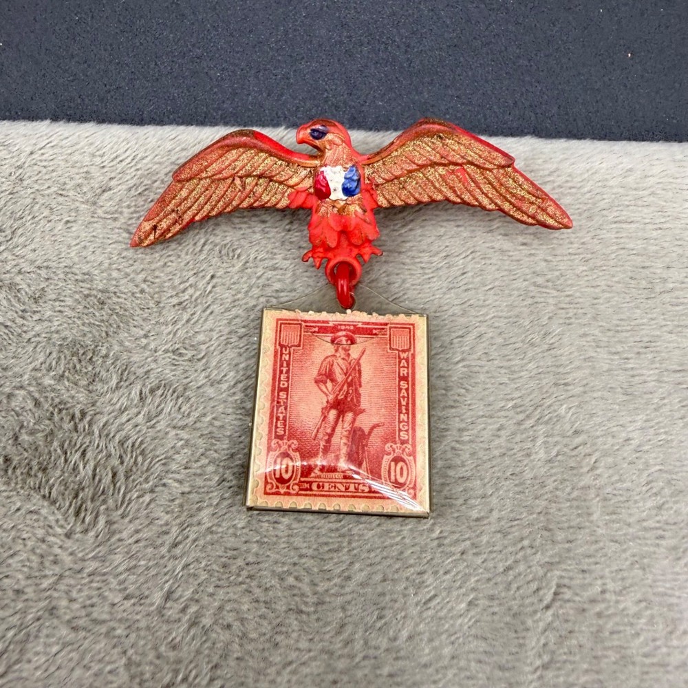 Vintage Brooch WWII Stamp American Eagle United States 10 Cent