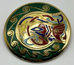 Vintage Book of Kells Tara Ware Brooch Gold Plated Champleve Enamel 2”