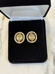 Vintage Christian Dior Gold Plated Halo Pierced Earrings w/ COA