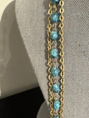 Vintage Hong Kong Necklace Multi Strand Turquoise Colored Beads Gold Tone Chains