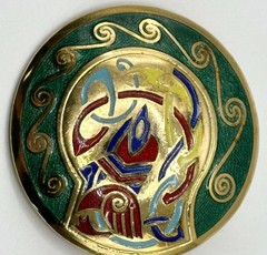 Vintage Book of Kells Tara Ware Brooch Gold Plated Champleve Enamel 2”