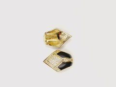 Dior Black Enamel And Crystal Clip-on Gold Tone Earrings