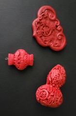 Cinnabar Chinese Pendants 90s Vintage Lot Of 3