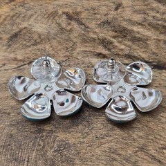 Vintage Blue Flower Stud Earrings Silver Tone Crystal Accent Candies 1980s #15