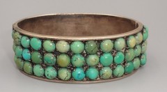 Antique BEE CHINA SILVER Chinese Export 3 Row Turquoise Cuff Bracelet READ