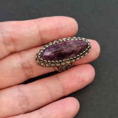 VTG Filigree Ring Large Marquise Amethyst Stone Boho Bohemian Cabochon Purple