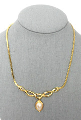 Victorian Revival Scroll Necklace Faux Pearl Drop Cobra Chain Choker Granny Core