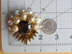 Vintage JULIANA D&E TOPAZ Root Beer BROOCH Rhinestone & Filigree Ball BOOK PIECE