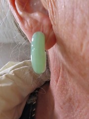 Vintage Marbleized Lucite Faux Jade Hoop Pierced Earrings