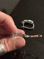 Vintage 1990s 925 Sterling Aquamarine Color Gemstone Hoop Earrings