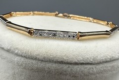 925 Sterling Vermeil Bar Link Bracelet w CZ Accent Bars Minimalist Dainty Skinny