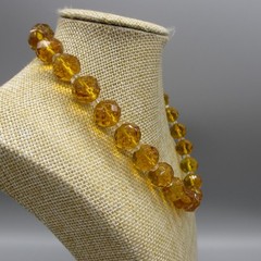 Vintage Glass Necklace Faceted Golden Brown Sterling Clasp Rhinestone Accents 15