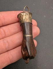 Vintage Carved Wood Figa Hand Mano Fist Protection Lucky Talisman Charm Pendant