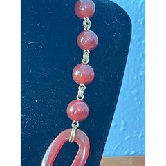 VTG Carnelian Bead Chain Statement Necklace Brass Tone Chain 925 Clasp