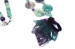 Rare Vintage Chinese Carved Fluorite & Sterling Silver Pendant Necklace
