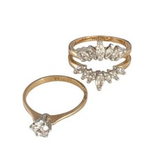 Vintage 1980s Wedding Ring Set Size 5 Cubic Zirconia 14K Gold Plate – 14F