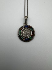 Vintage Taxco Cardenas 950 Fine Silver Aztec Calendar Pendant 925 Chain