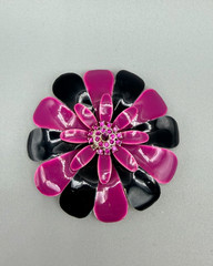 Vntg Purple and Black Flower Brooch, Anodized Aluminum with Crystal Sparkle #936