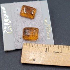 Vintage Amber Color Resin Cara Pierced Earrings New Old Stock 5/8″