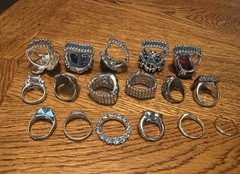 Vintage to Modern 17 Rings Adjustable & Various Sizes Rhinestones Faux Pearls
