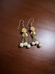 Vintage 1980s Givenchy Paris Gold Rose Flower Tassel Baroque Pearl Drop Earrings
