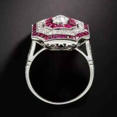 Art Deco Style Round Cut Lab Created Diamond Ruby Wedding 14K White Gold FN Ring