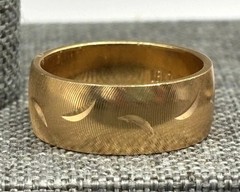 Vargas 18K HGE Yellow Gold Plate Wide Band Ring Textured Crescent Moon Etching 8